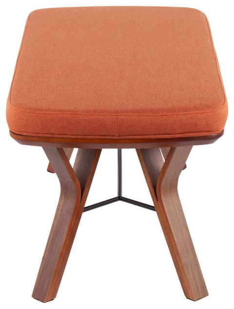 Folia Mid-Century Modern Bench, Walnut Wood/Orange Fabric - Midcentury ... in